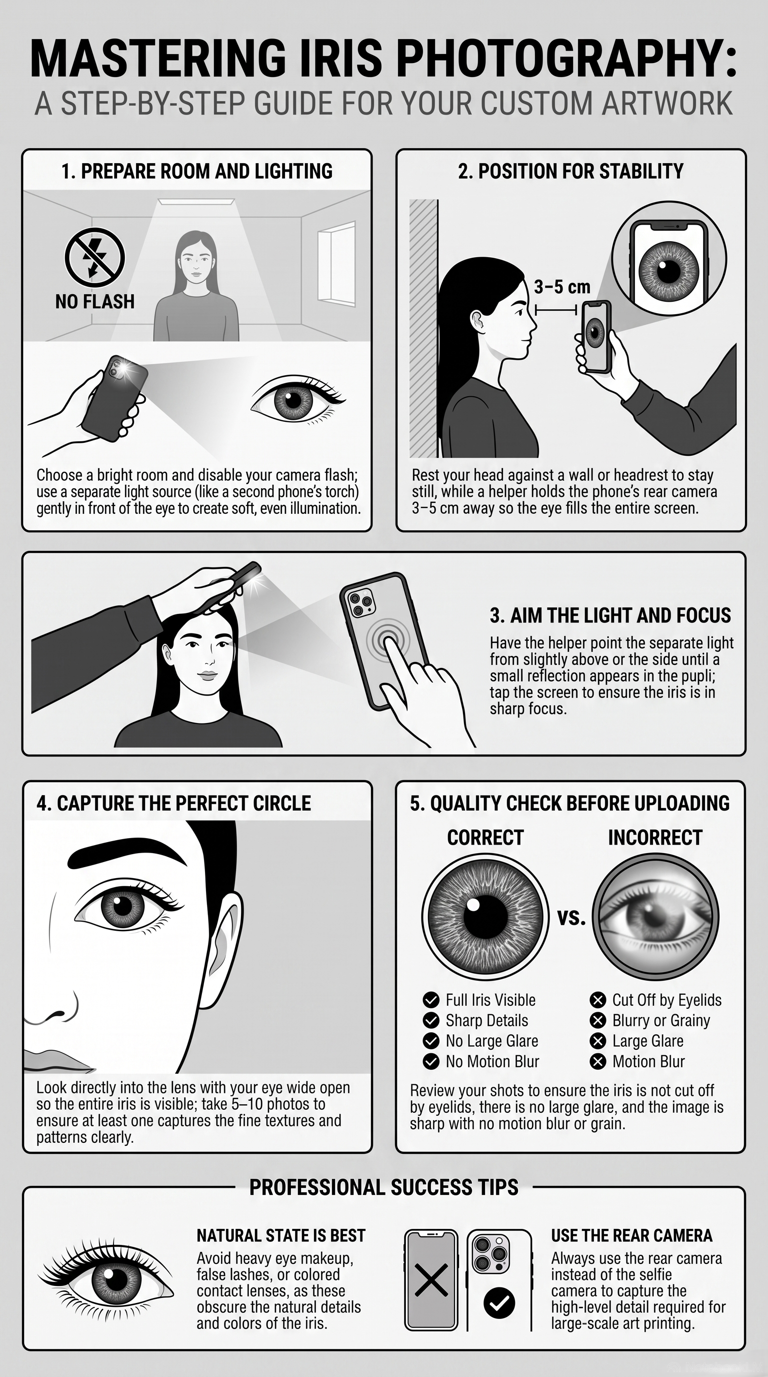 Step-by-step guide to photographing your iris for Artifeye Studio custom artwork